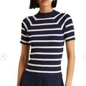 Ralph Lauren Navy and White Striped Women's Mock Top M